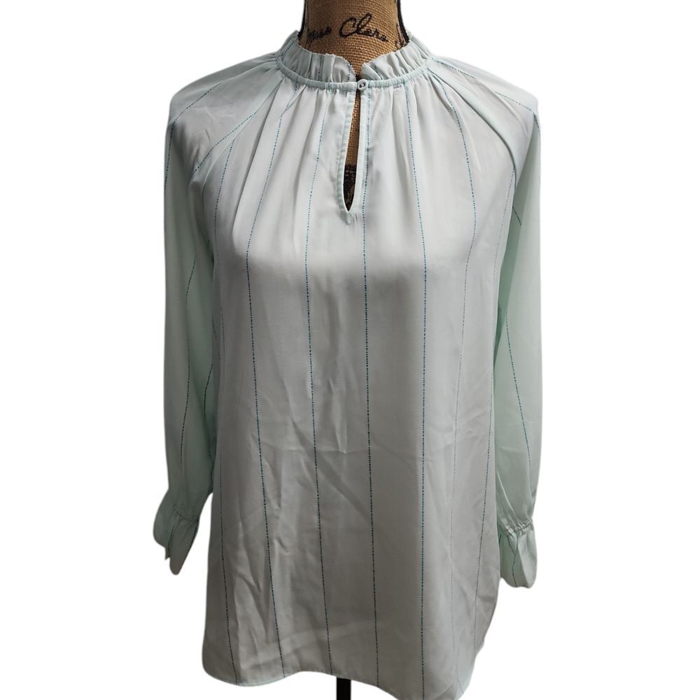 Kaari Blue Elegant Mint‎ Green Blouse with Pinstripe Detail Long Sleeve